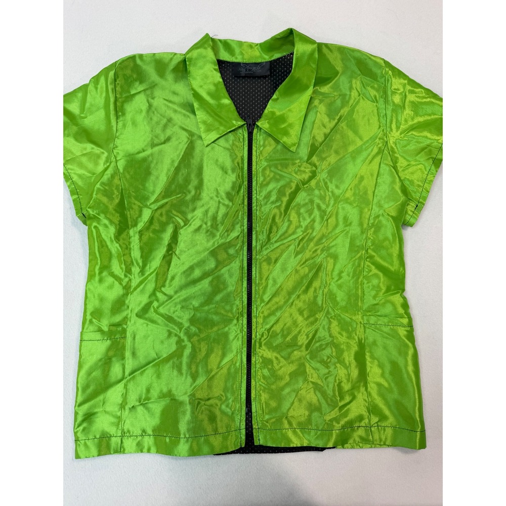 Angels Salon Apparel Lime Green Zip Up Smock Short Sleeve Mesh Back Small
Y2K